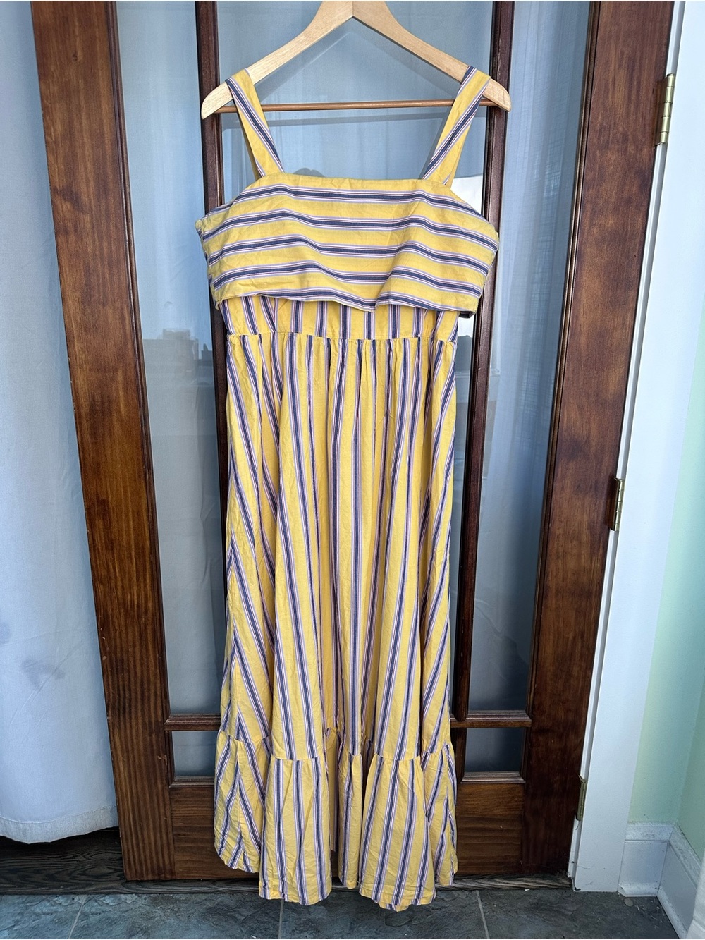 Asos Maxi Dress Size 10 Yellow Blue White Striped Knot Detail Beachy Cotton - Picture 2 of 8